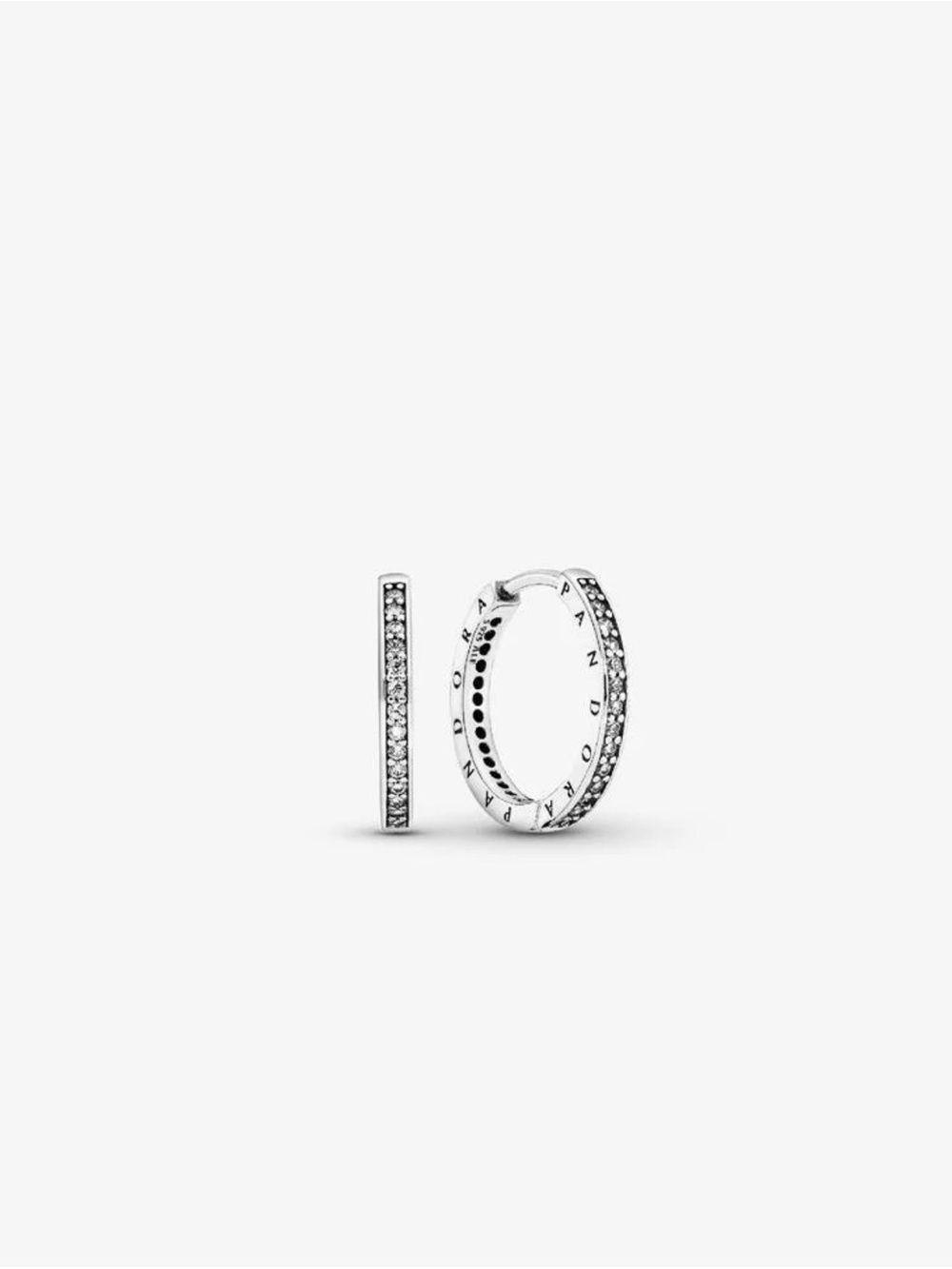 Pandora Silver Pavé Huggie Hoop Earrings - Clear Stones - Picture 2 of 7